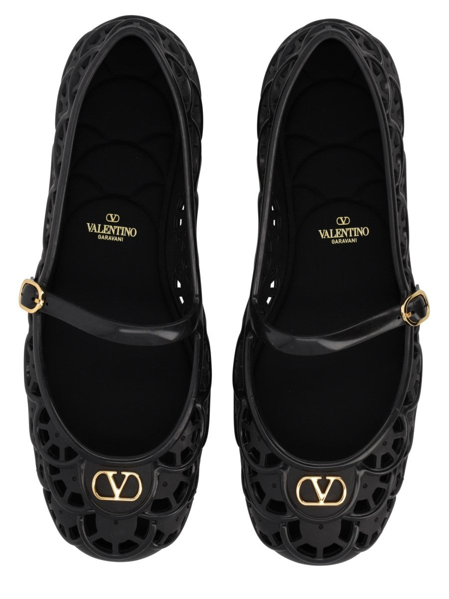 Valentino Women's Ondette Ballet Flats with Motif Scallops Black, view 5