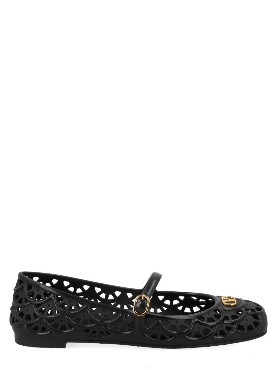 Valentino Women's Ondette Ballet Flats with Motif Scallops Black