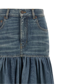 Chloé Balloon Denim Skirt Blue