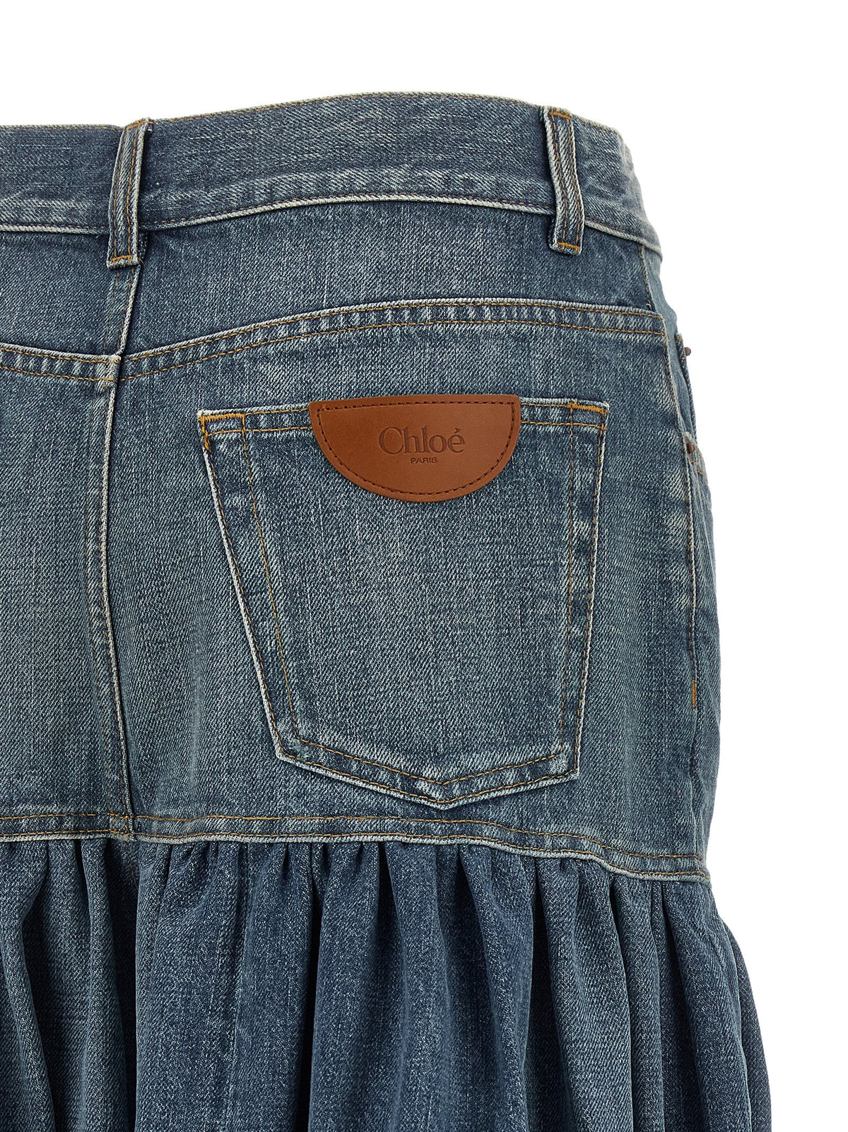 Chloé Balloon Denim Skirt Blue