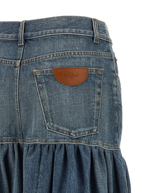 Chloé Balloon Denim Skirt Blue