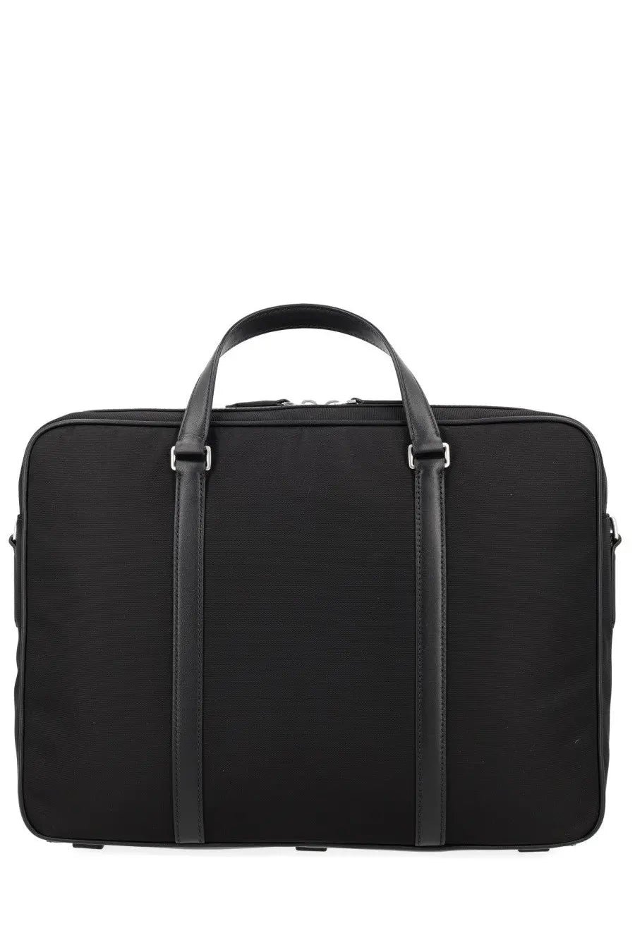 Black nylon briefcase with black leather straps and silver hardware in bally mens borsa code black product