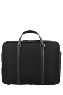 Black nylon briefcase with black leather straps and silver hardware in bally mens borsa code black product