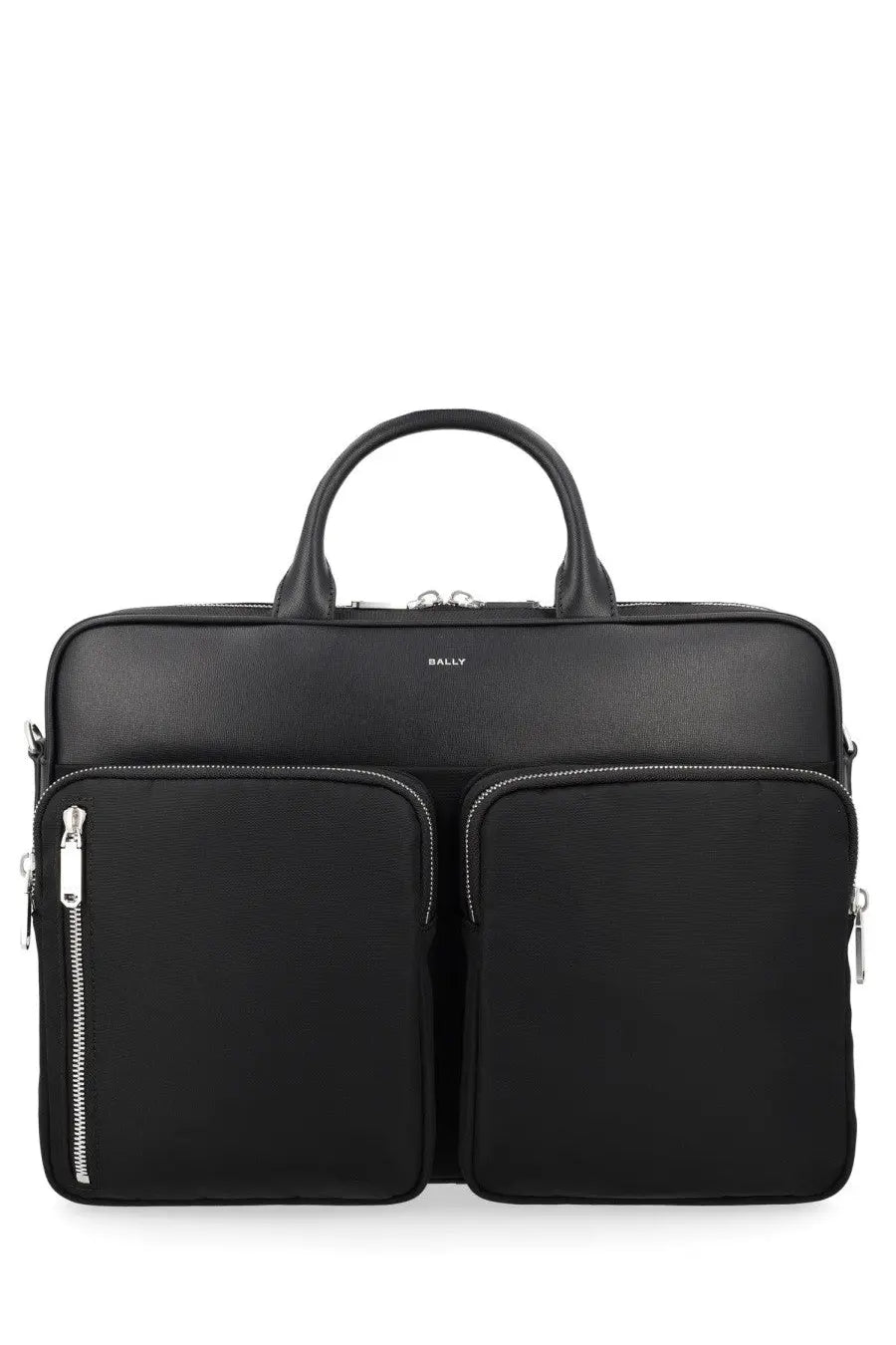 Bally men’s cartella vogel black black leather briefcase with two front zippered compartments and top handle