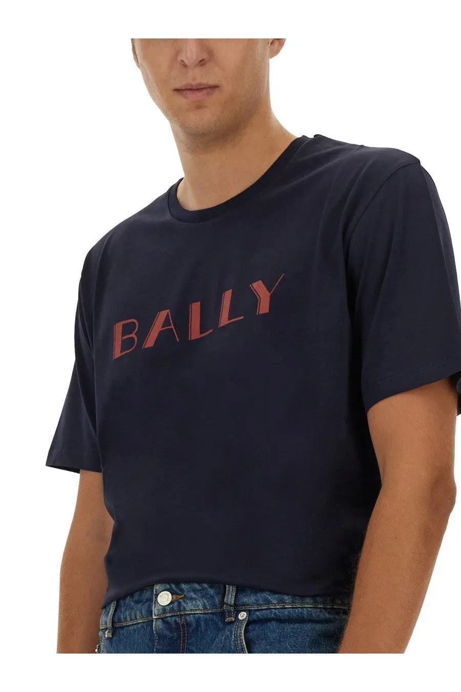 Navy blue Bally men’s t-shirt featuring a printed logo, made from comfortable cotton fabric for casual wear