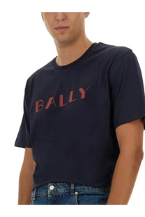 Navy blue Bally men’s t-shirt featuring a printed logo, made from comfortable cotton fabric for casual wear