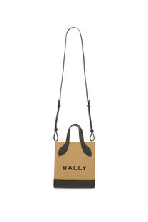 Tan and black Bally women’s mini tote bag with leather handles and strap in beige perfect for everyday use