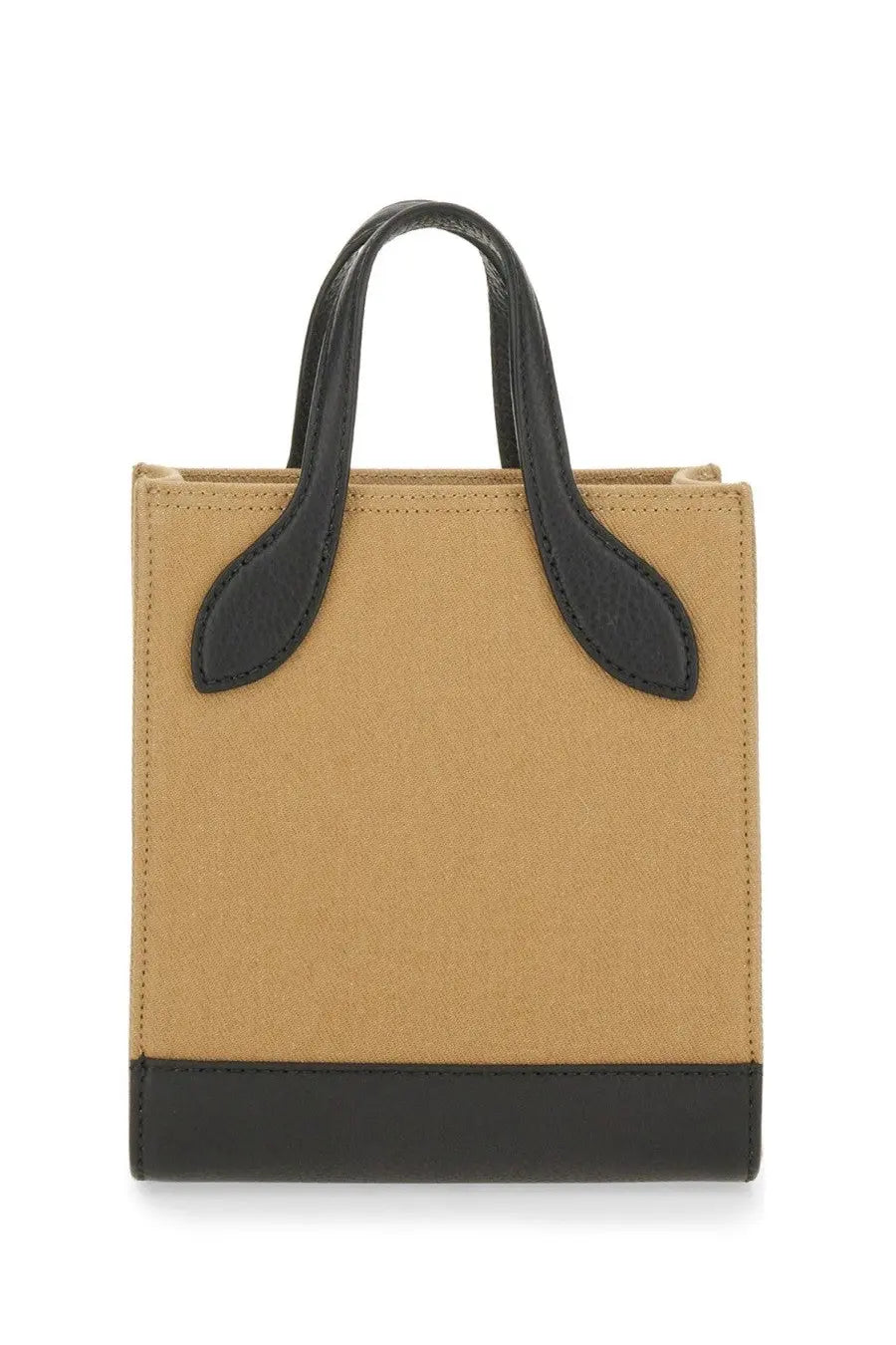 Bally women’s beige bag tan canvas mini tote with black leather handles and base for everyday use