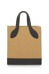 Bally women’s beige bag tan canvas mini tote with black leather handles and base for everyday use