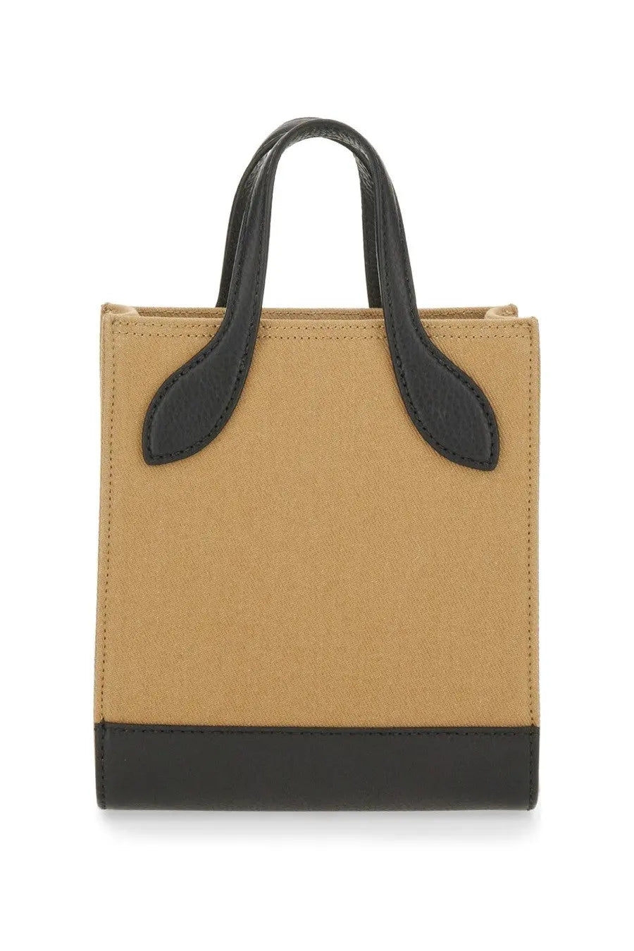 Bally women’s beige tan canvas mini tote bag with black leather handles and base ideal for everyday use