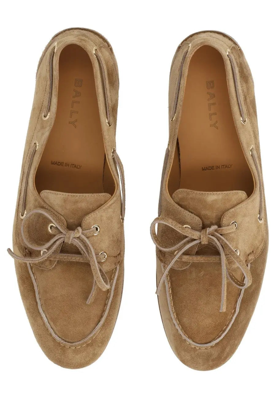 Bally women’s mocassino plum brown tan suede boat shoes with matching laces and metallic eyelets
