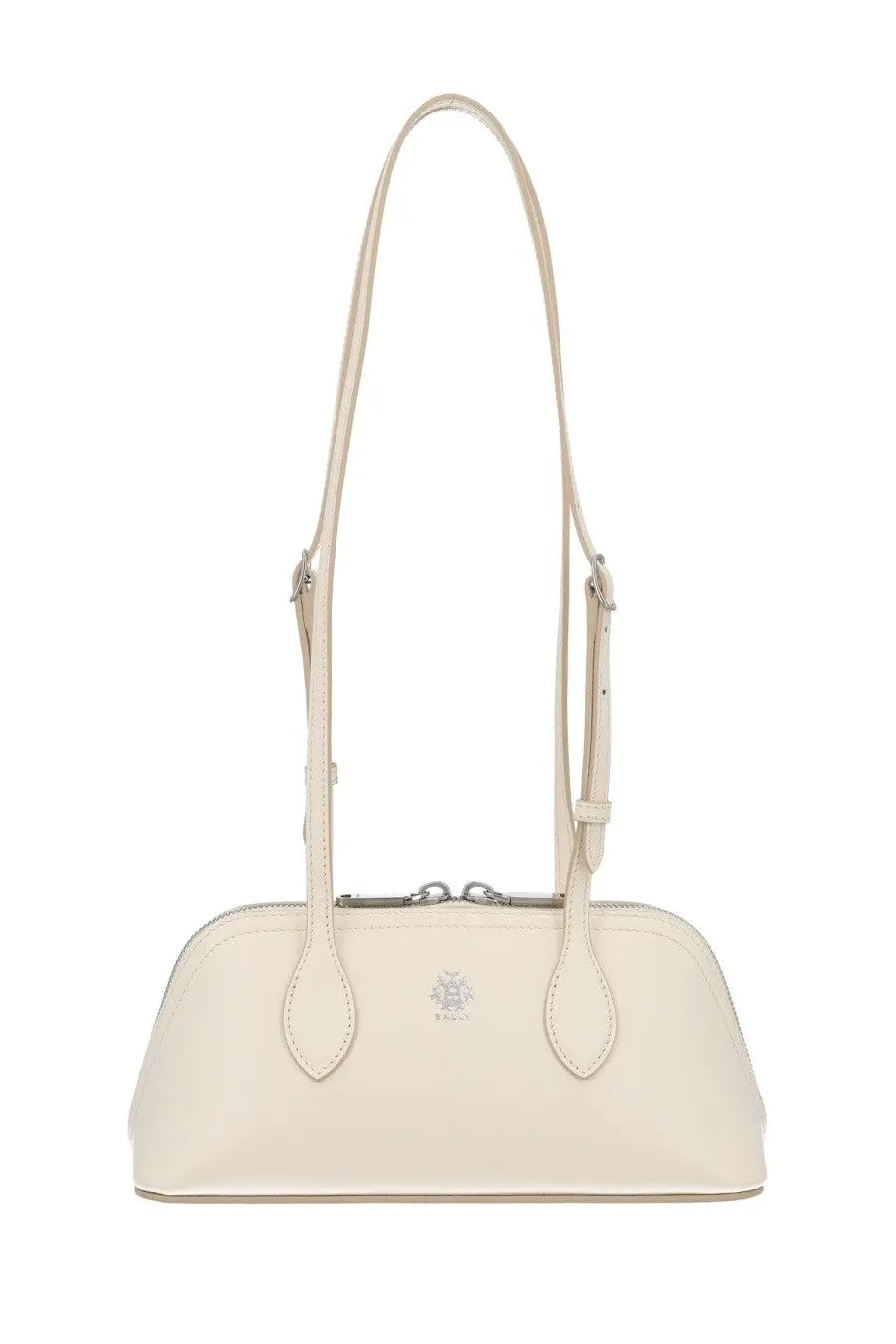 Bally women’s praline bag white cream-colored leather handbag with sleek rounded design and matching shoulder strap