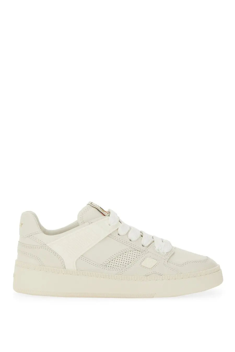 Cream-colored leather Bally women’s Ronnie sneaker with perforated panels and chunky rubber sole