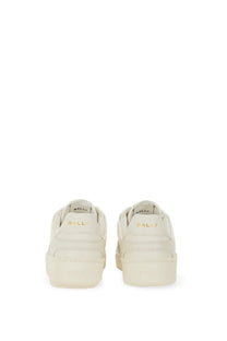 Cream-colored bally women’s ronnie platform sneakers with sleek minimalist design and subtle gold branding on heel back side