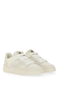 Bally women’s Ronnie sneaker in cream-colored suede and mesh with white laces and chunky rubber sole