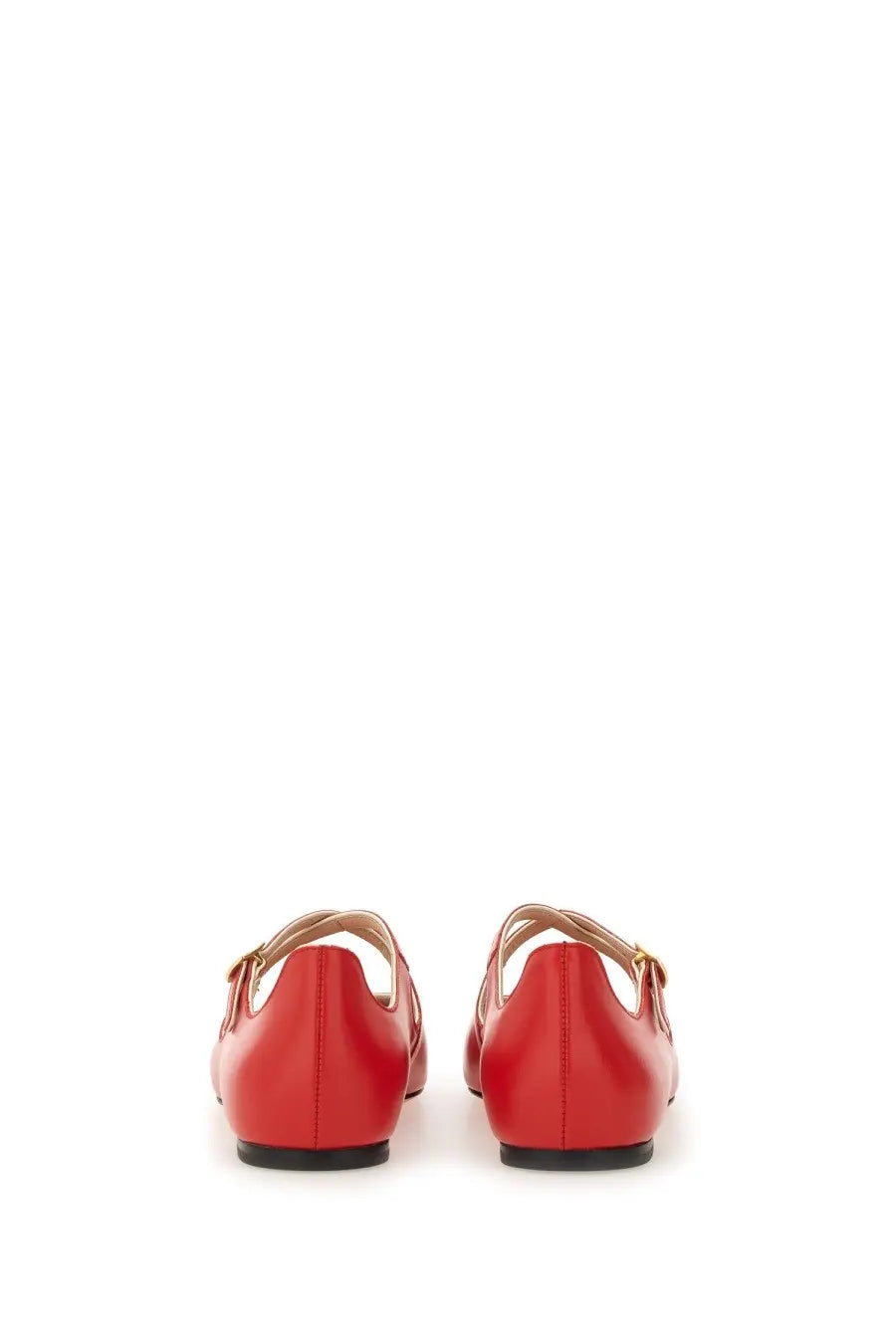 Bally women’s red leather ballet flats with gold-tone buckle straps for stylish comfortable wear
