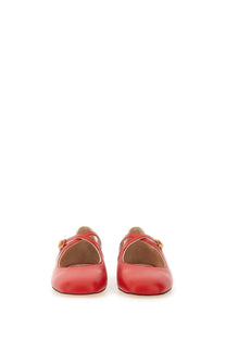 Red leather mary jane flats with gold tone buckle details from Bally womens sandal Beliska in red