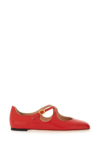 Bally women’s sandal beliska red patent leather mary jane flat shoe with gold-tone buckle and rounded toe