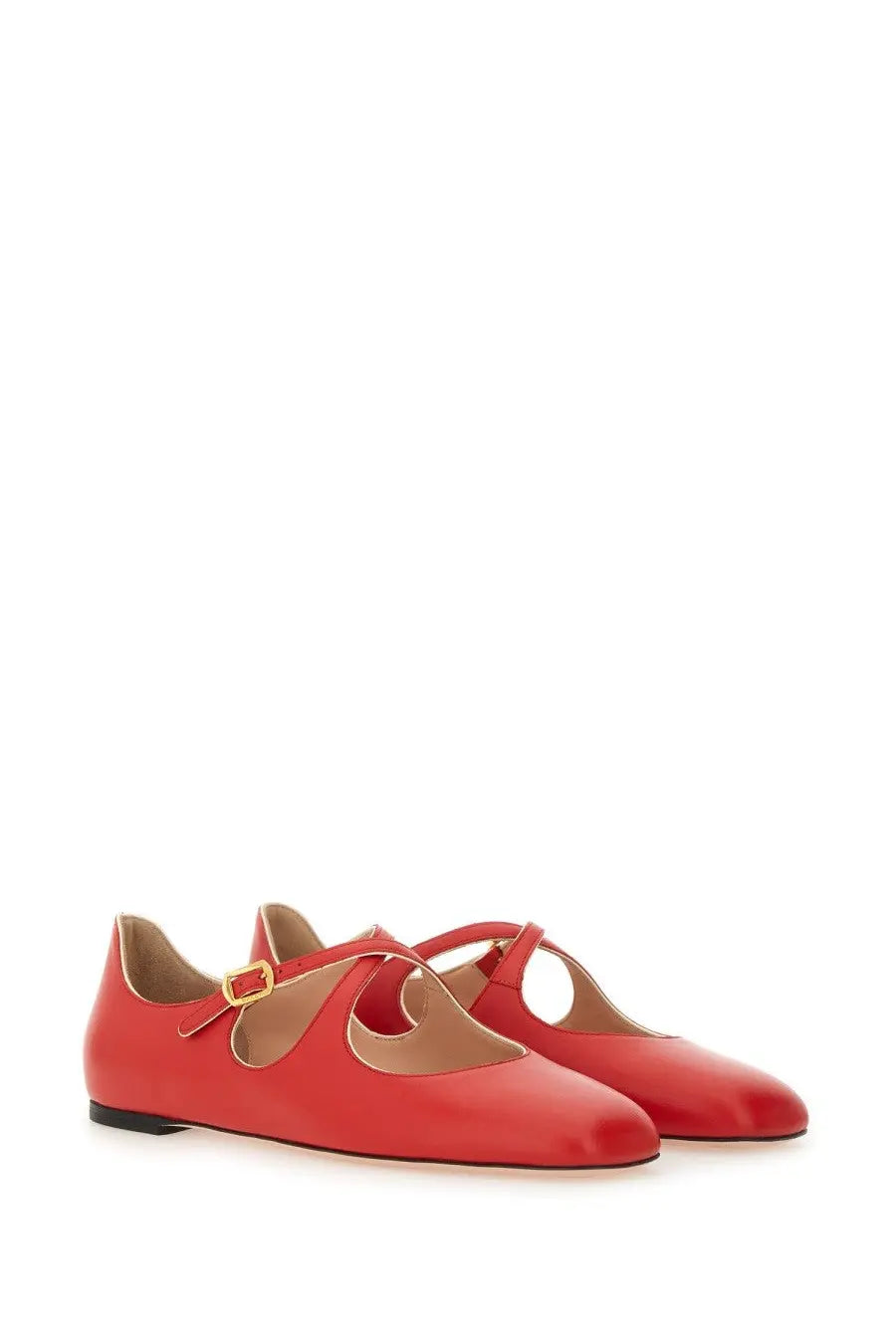 Bally women’s sandal beliska red patent leather mary jane flats with gold-tone buckle and rounded toe