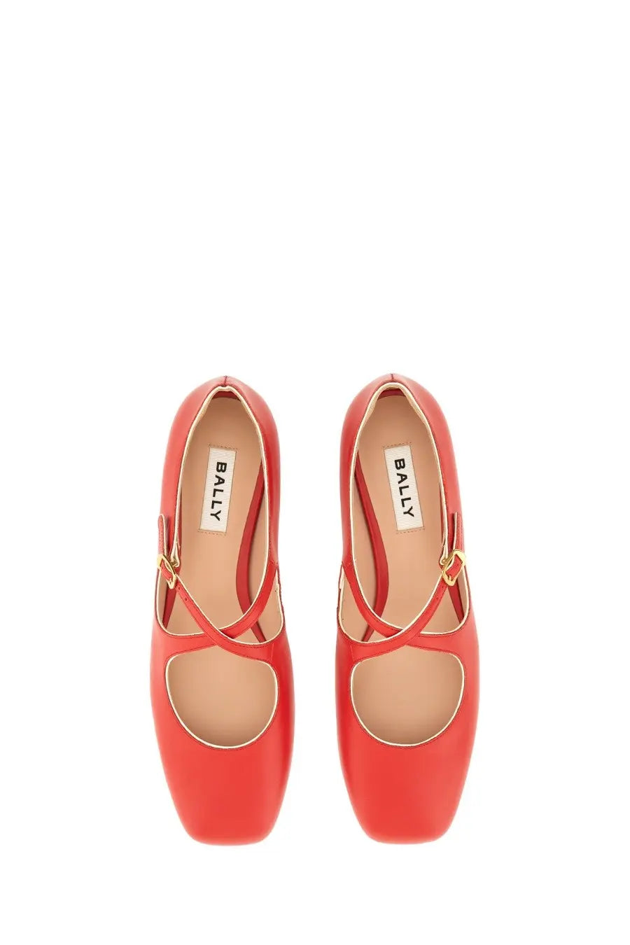 Red bally women’s sandal beliska mary jane flats with square toe and gold-tone buckle straps