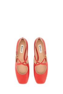 Red bally women’s sandal beliska mary jane flats with square toe and gold-tone buckle straps