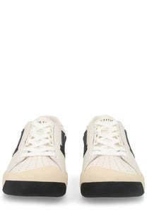 Bally women’s sneaker competition white cream low-top sneakers with black accents and perforated leather detailing