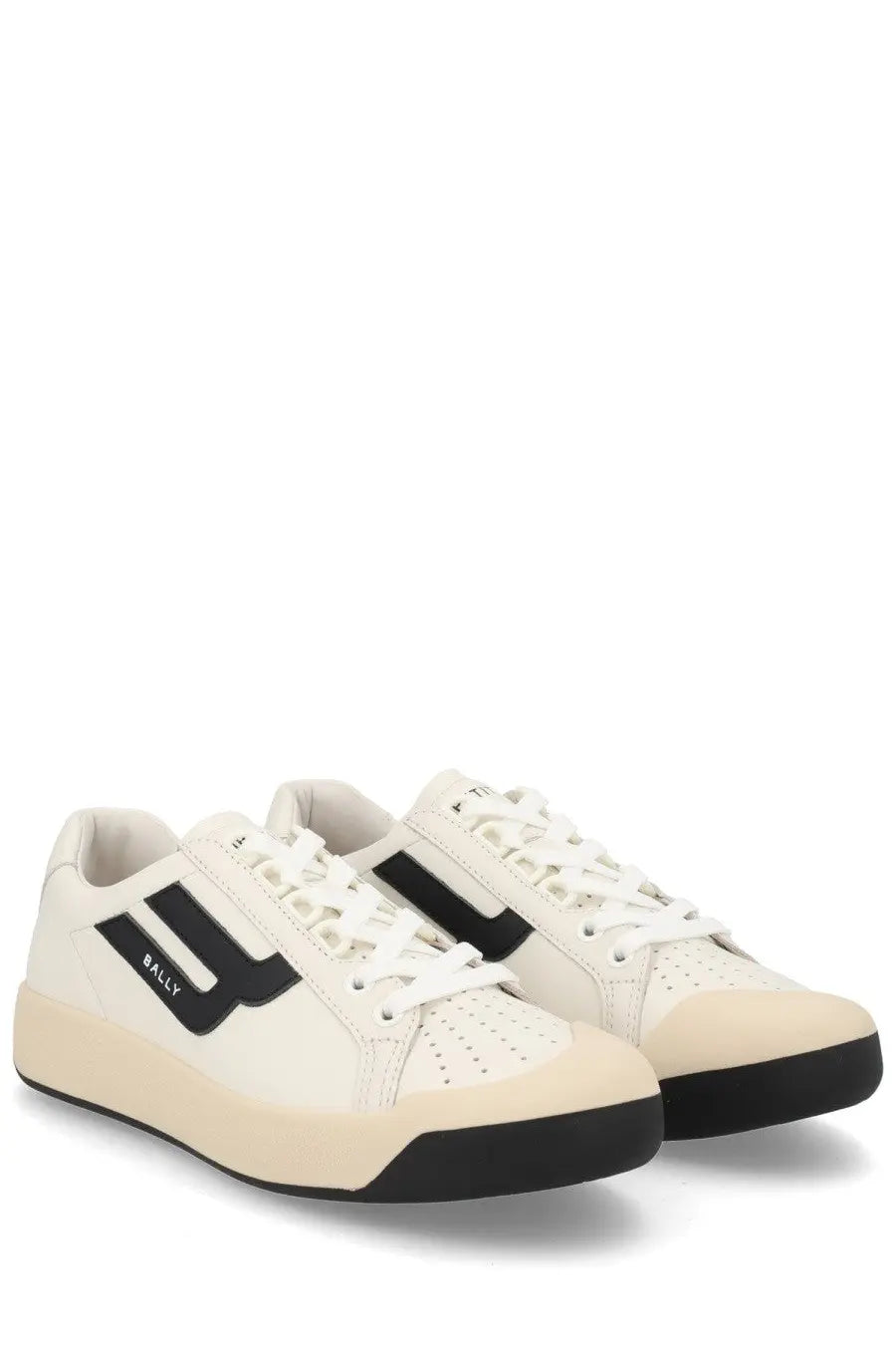 Bally women’s sneaker competition white with black accents and beige rubber sole in leather and mesh materials