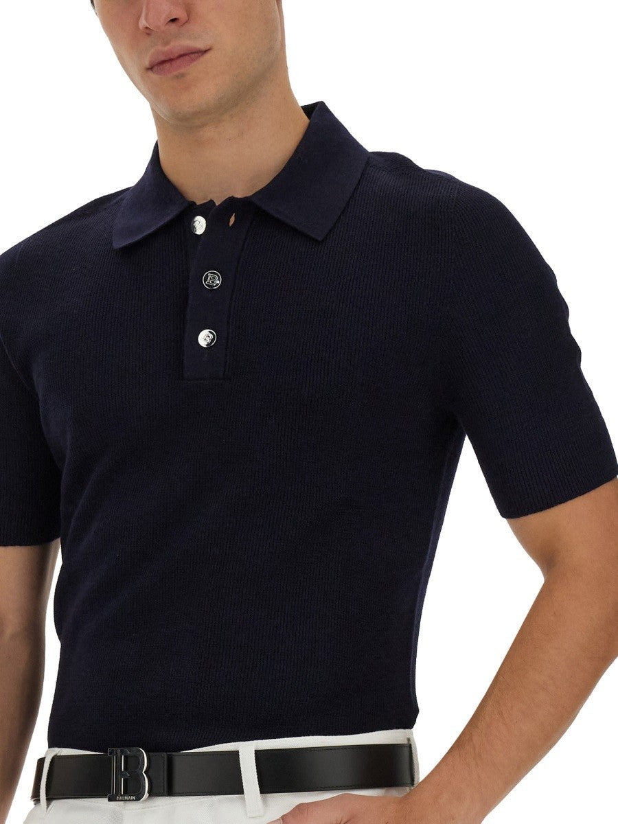 Balmain - Balmain Polo With Logo Patch - Men’s Tops