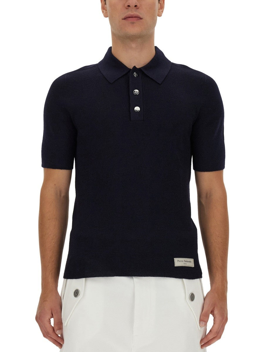 Balmain - Balmain Polo With Logo Patch - Men’s Tops