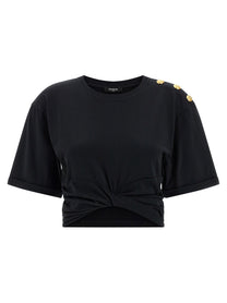 BALMAIN - BALMAIN - Knotted crop t-shirt - Women’s Tops