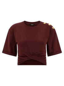 BALMAIN - BALMAIN - Knotted crop t-shirt - Women’s Tops