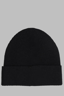 Balmain men’s black ribbed knit beanie with folded cuff made from soft warm fabric for cold weather wear