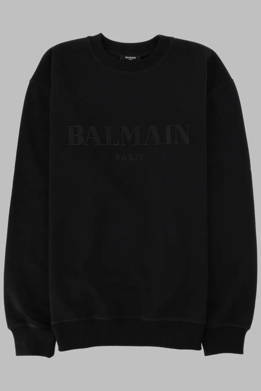 Black balmain paris sweatshirt with subtle embossed logo on chest in classic men’s shirt style