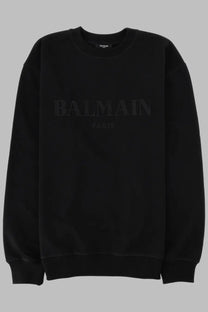 Black balmain paris sweatshirt with subtle embossed logo on chest in classic men’s shirt style