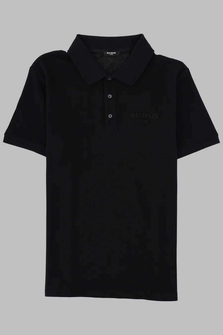Balmain men’s classic ss polo shirt black with subtle embroidered branding on chest and classic collar