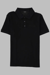 Balmain men’s classic ss polo shirt black with subtle embroidered branding on chest and classic collar