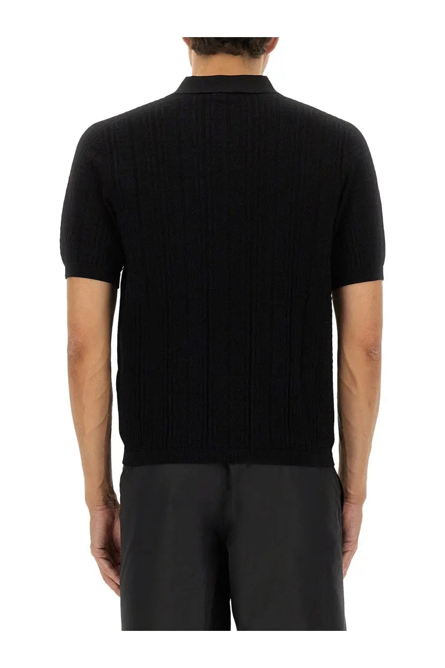 Balmain men’s knitted polo black ribbed knit fabric short sleeves classic collar for stylish casual wear