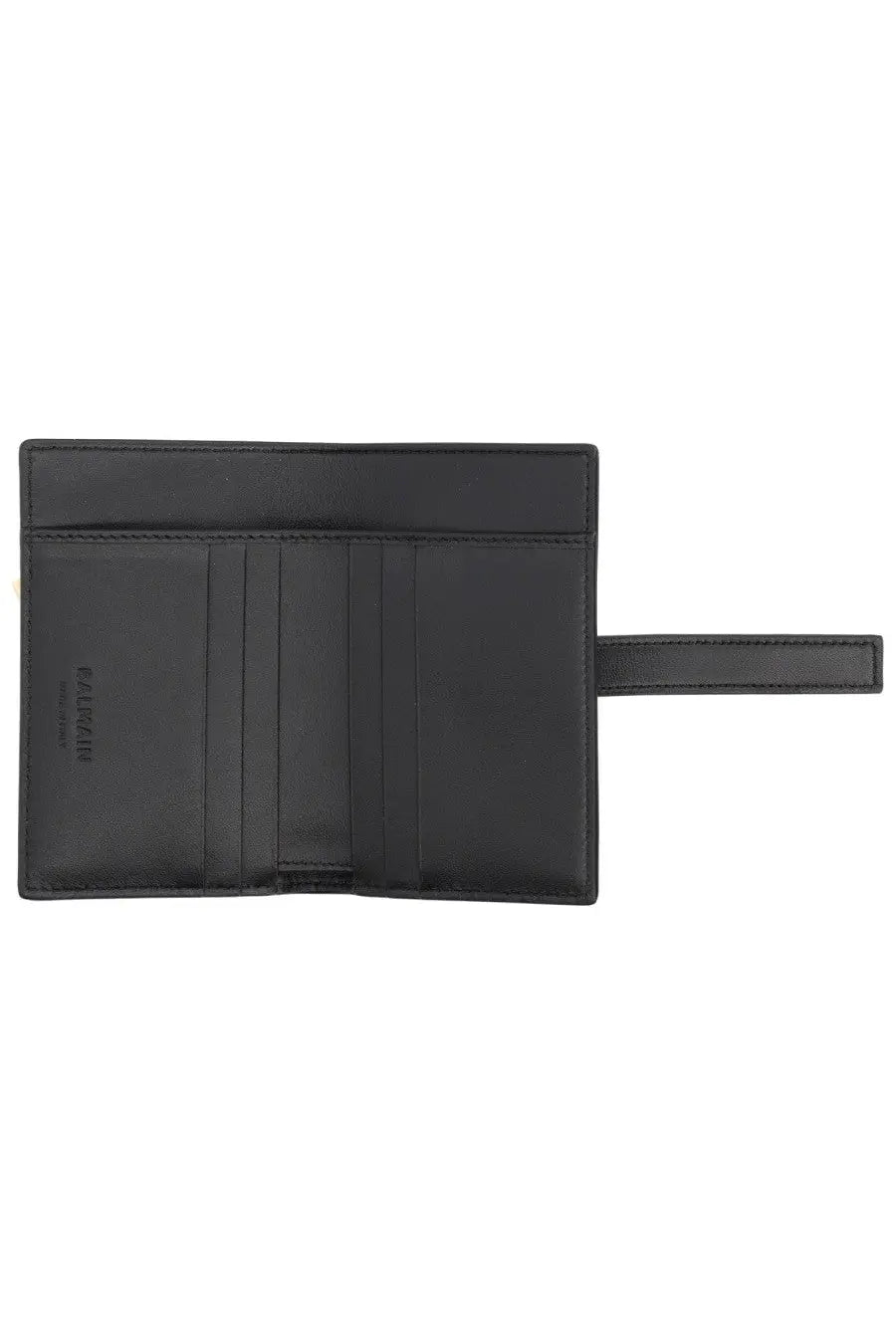 Balmain men’s monogram card holder multicolor black leather wallet with minimalist design multiple card slots and side strap