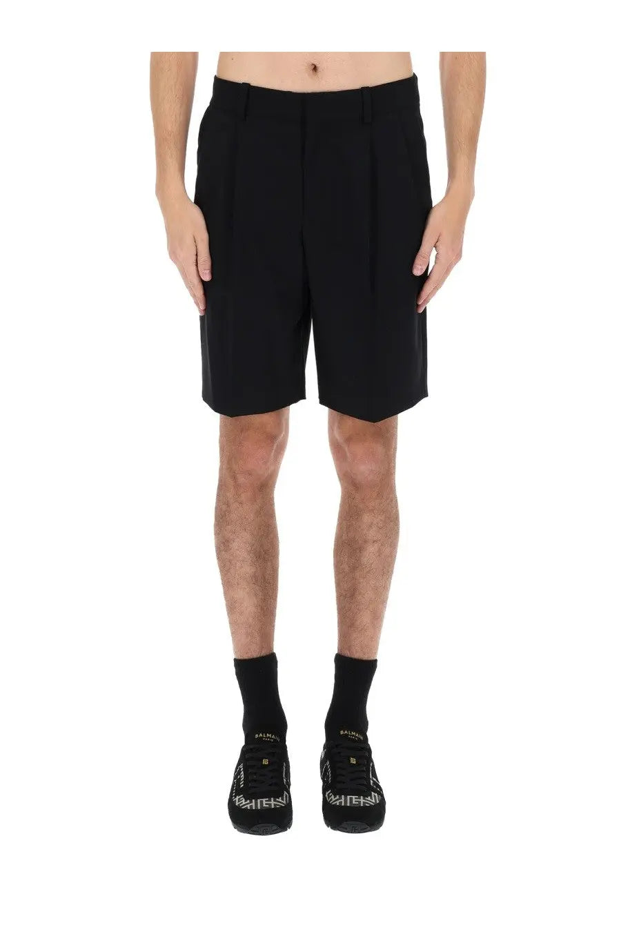 Balmain Men's Wool Tailored Shorts Black, view 6