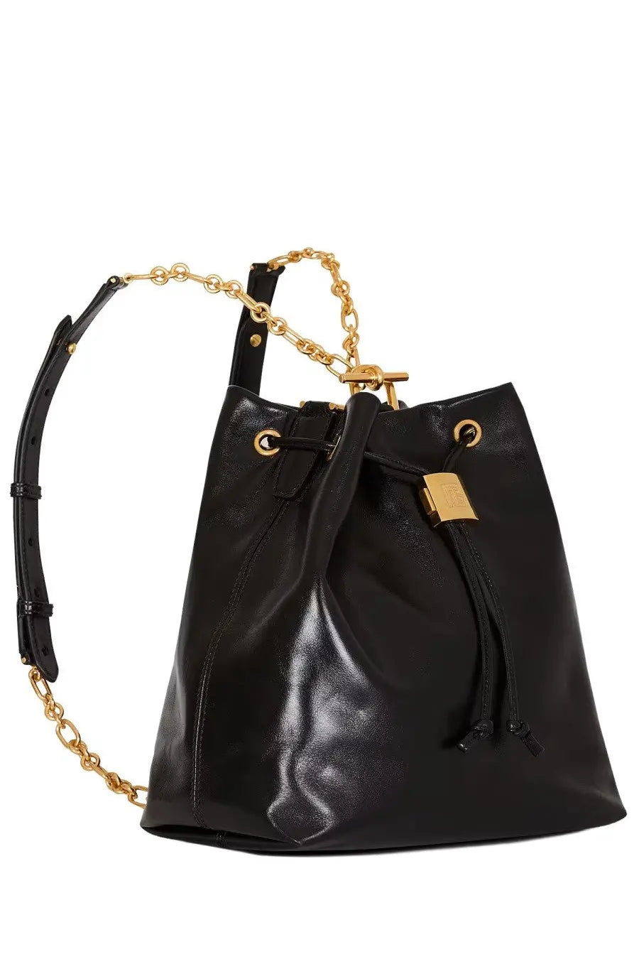 Balmain unisex pulse convertible leather backpack in black with gold-tone chain and strap hardware