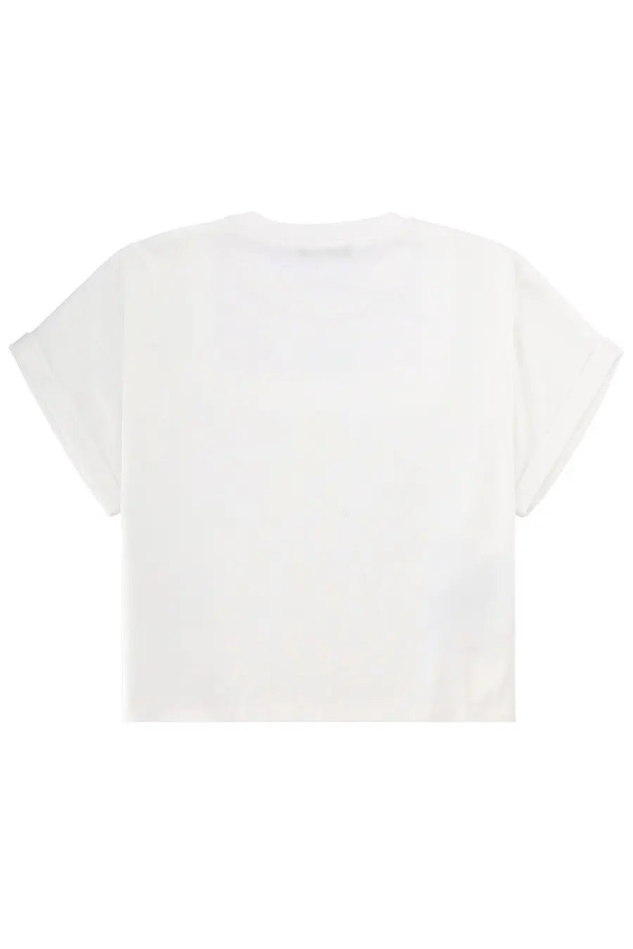 Balmain women’s white cropped t-shirt with short sleeves and a round neckline in soft fabric