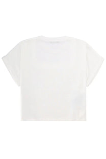 Balmain women’s white cropped t-shirt with short sleeves and a round neckline in soft fabric
