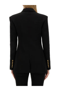 Balmain women’s black tailored single breasted blazer with gold-tone buttons on cuffs and shoulders