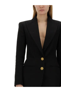 Balmain women’s black tailored blazer with gold toned ornate buttons single breasted jacket
