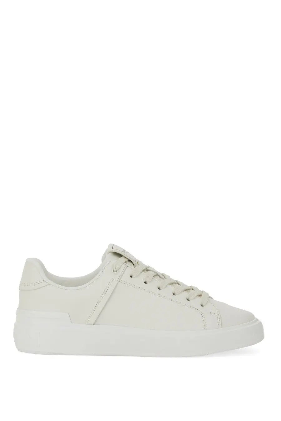 Balmain women’s sneaker court white cream leather low-top sneaker with clean minimalist design and white rubber sole