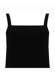 Balmain women’s black sleeveless crop top with thin straps and square neckline in lightweight fabric