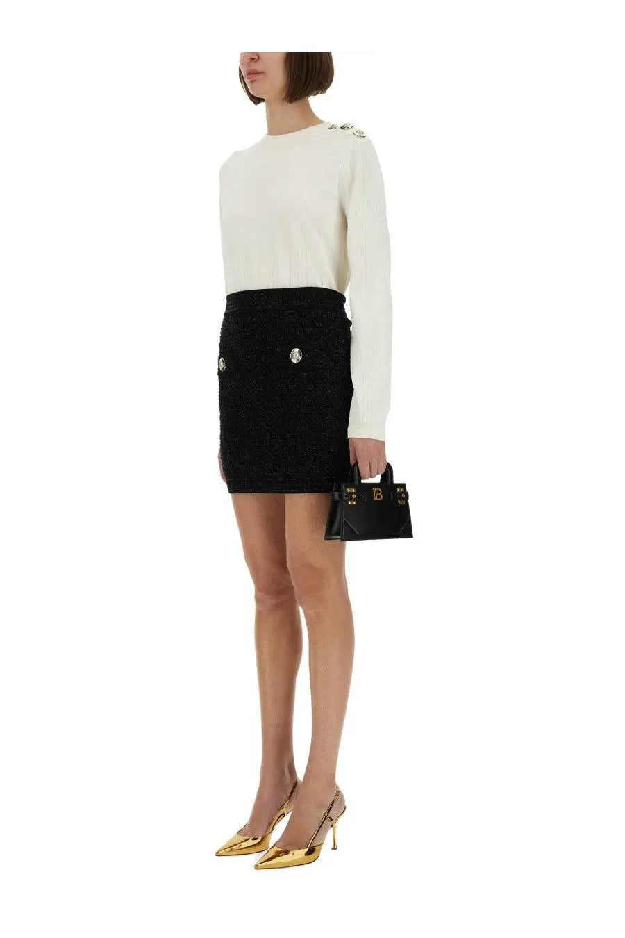 Balmain Women's Tweed Skirt Black, view 2