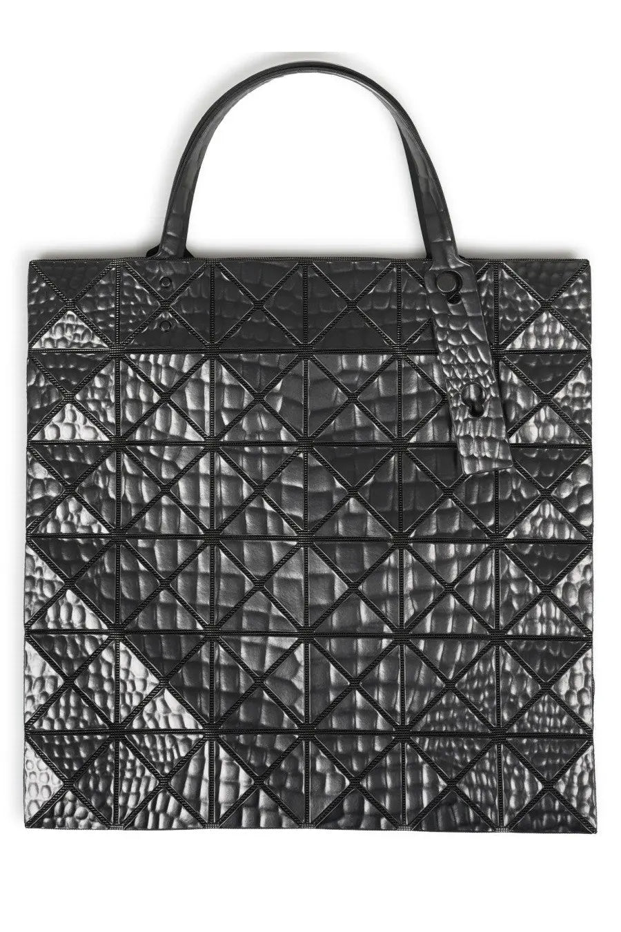 Bao bao issey miyake women’s borsa tote in black with geometric pattern textured faceted surface and structured handles