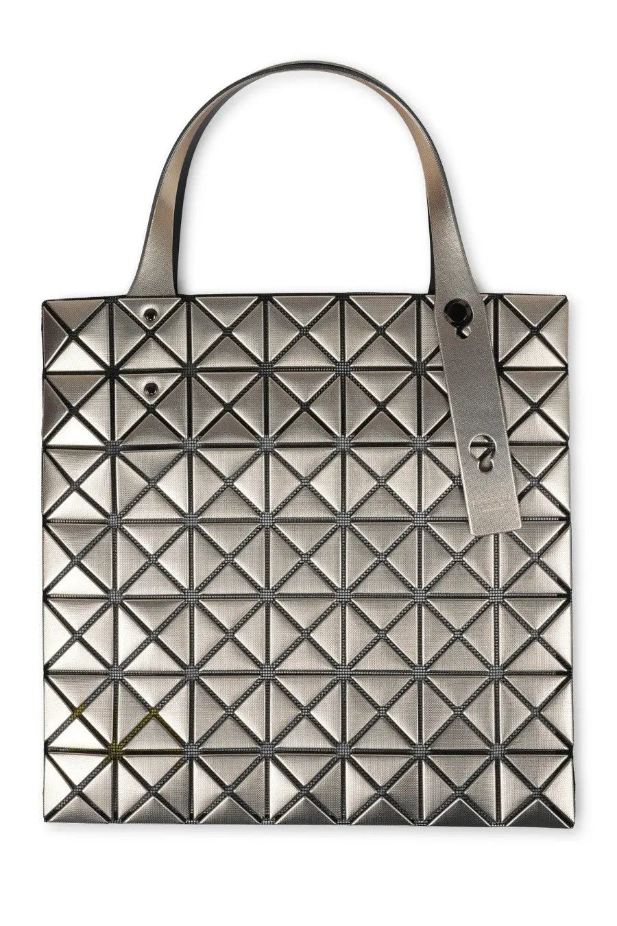 Bao Bao Issey Miyake women’s platinum tote bag in silver with geometric faceted design and metallic handles