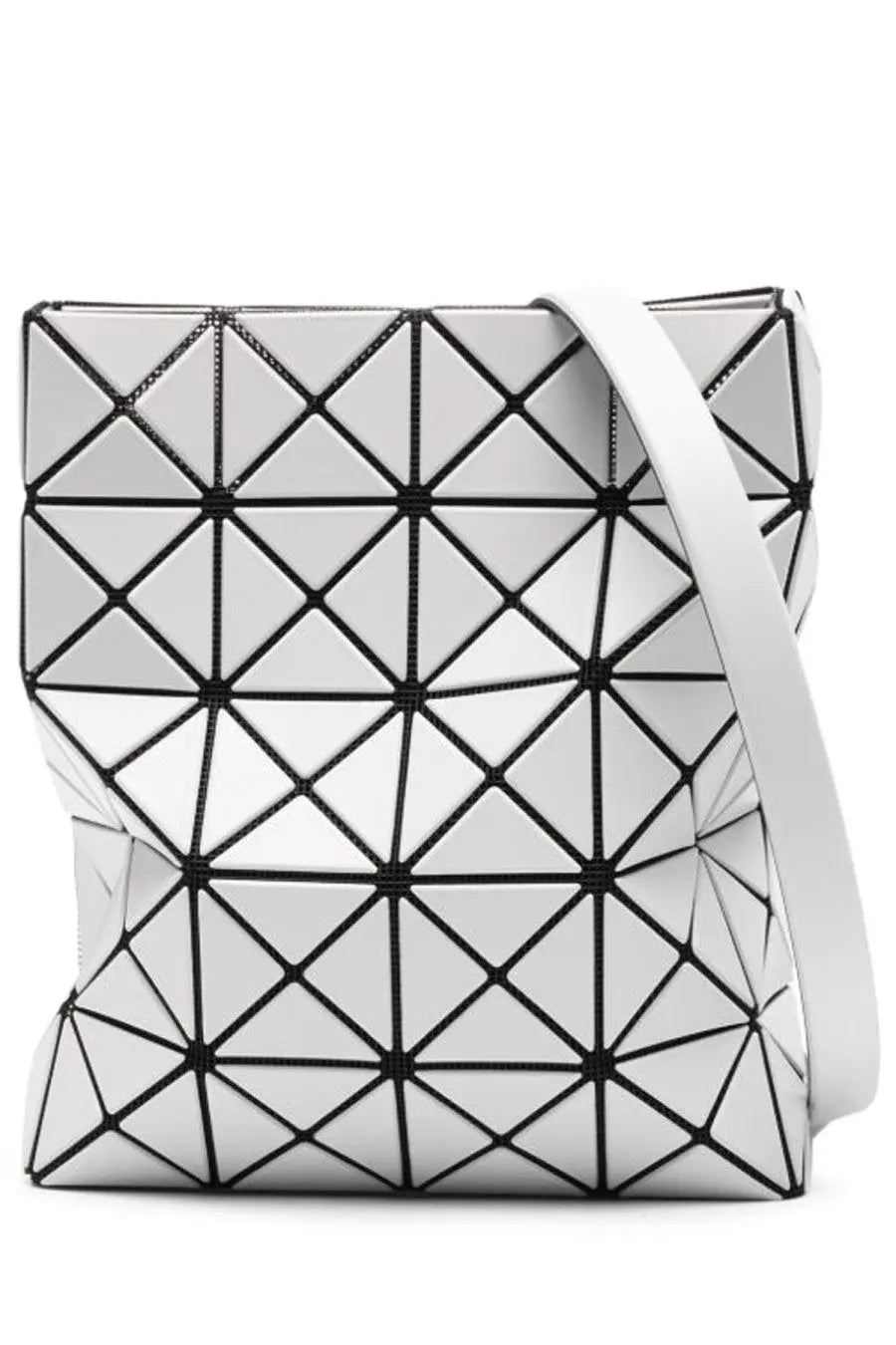 Bao bao issey miyake women’s white prism matte geometric shoulder bag with black triangular panel stitching and white strap